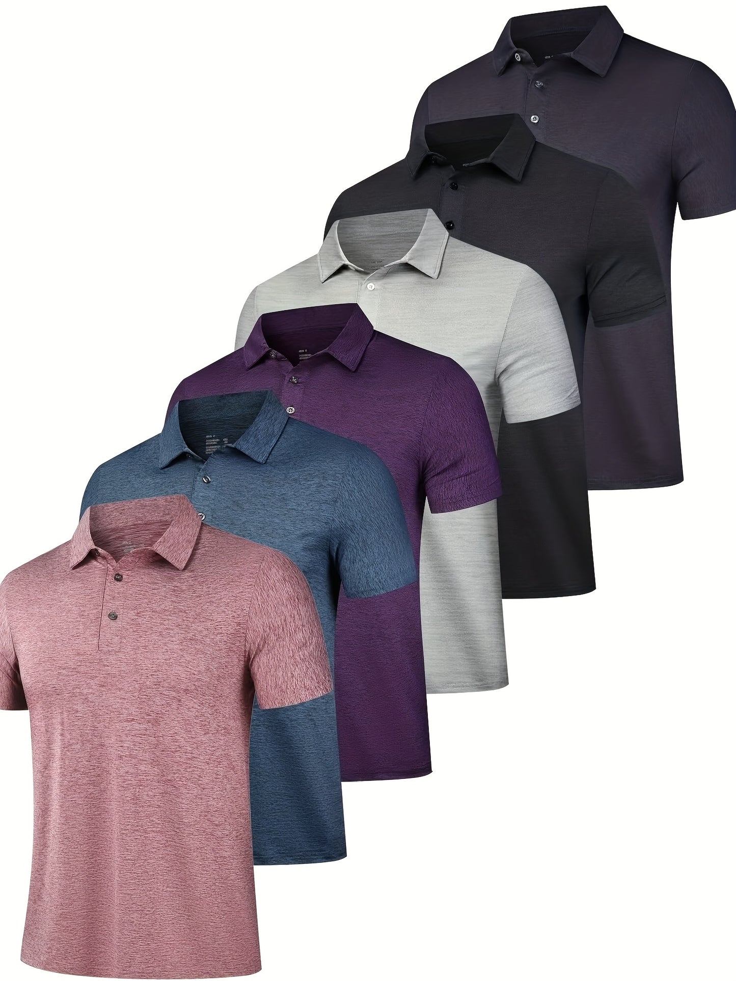 HOPLYNN 6 Pack Men's Performance Polo Shirts Moisture Wicking Short Sleeve Golf Athletic Casual Collared T Shirt