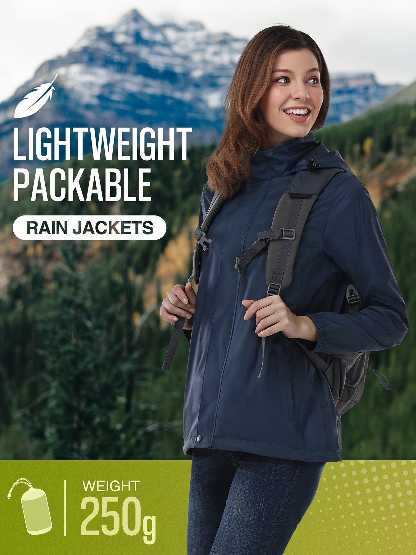 33000ft Women's Lightweight Packable Rain Jacket with Hood for Golf Hiking Travel Windbreaker