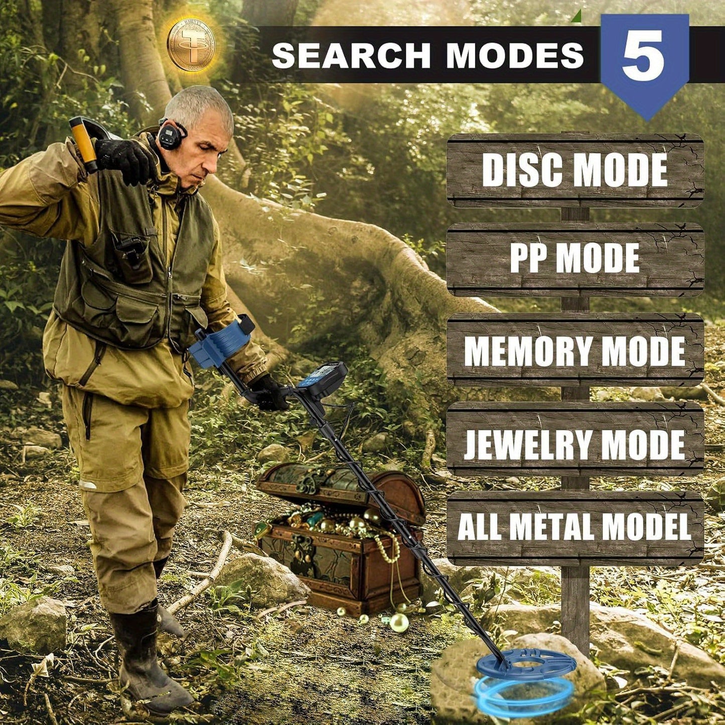 Adult Metal Detector Professional High-Precision Golden Detector Backlit Lcd Display Screen 5 Modes Advanced Dsp Chip 12 Inch Coil Including Battery 970 Blue Free Shipping