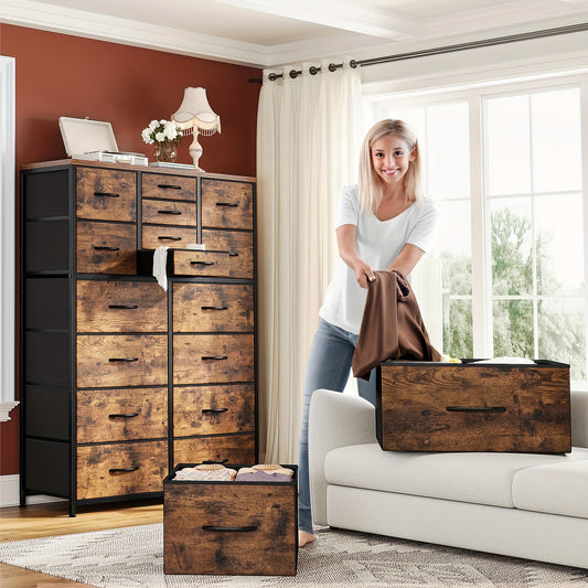 Tall Bedroom Dresser with 16 Drawers - Fabric Dresser Organizer, Chests of Drawers for Closet & Entryway