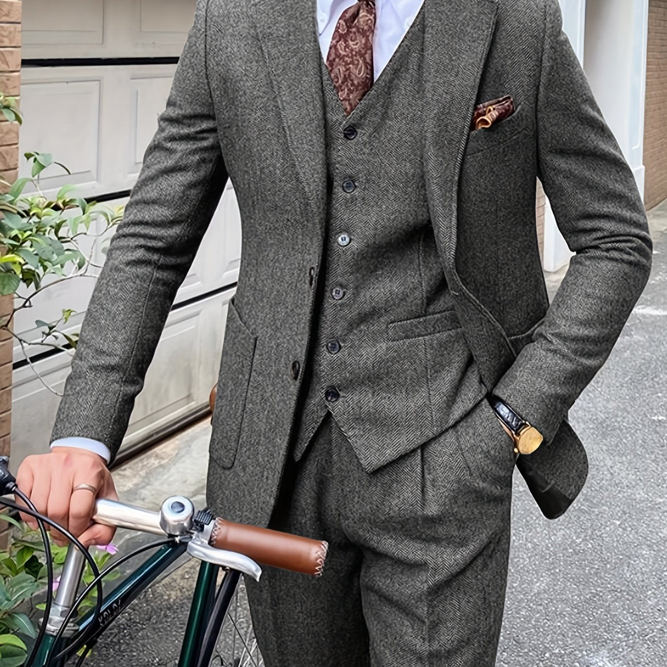 Men's 3 Piece Tweed Suit Wool Blend Herringbone Formal Wedding Party Event Vintage Western Casual Business Workwear Suit