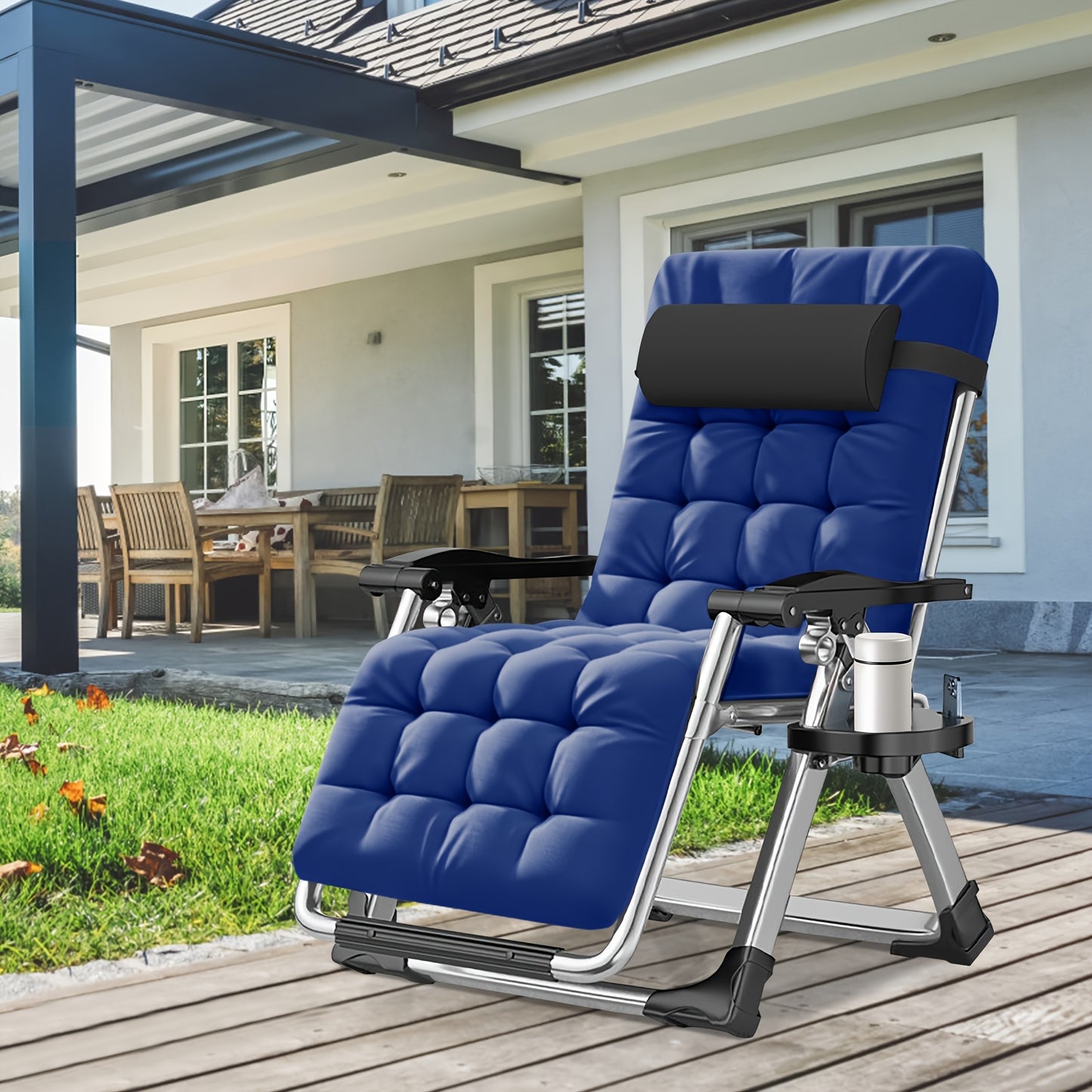 [Up to 440lbs Zero Gravity Chair] MOPHOTO Zero Gravity Outdoor Lounge Chair with Side Table - Padded, Sturdy & Comfortable Recliner, Supports Up to 440lbs