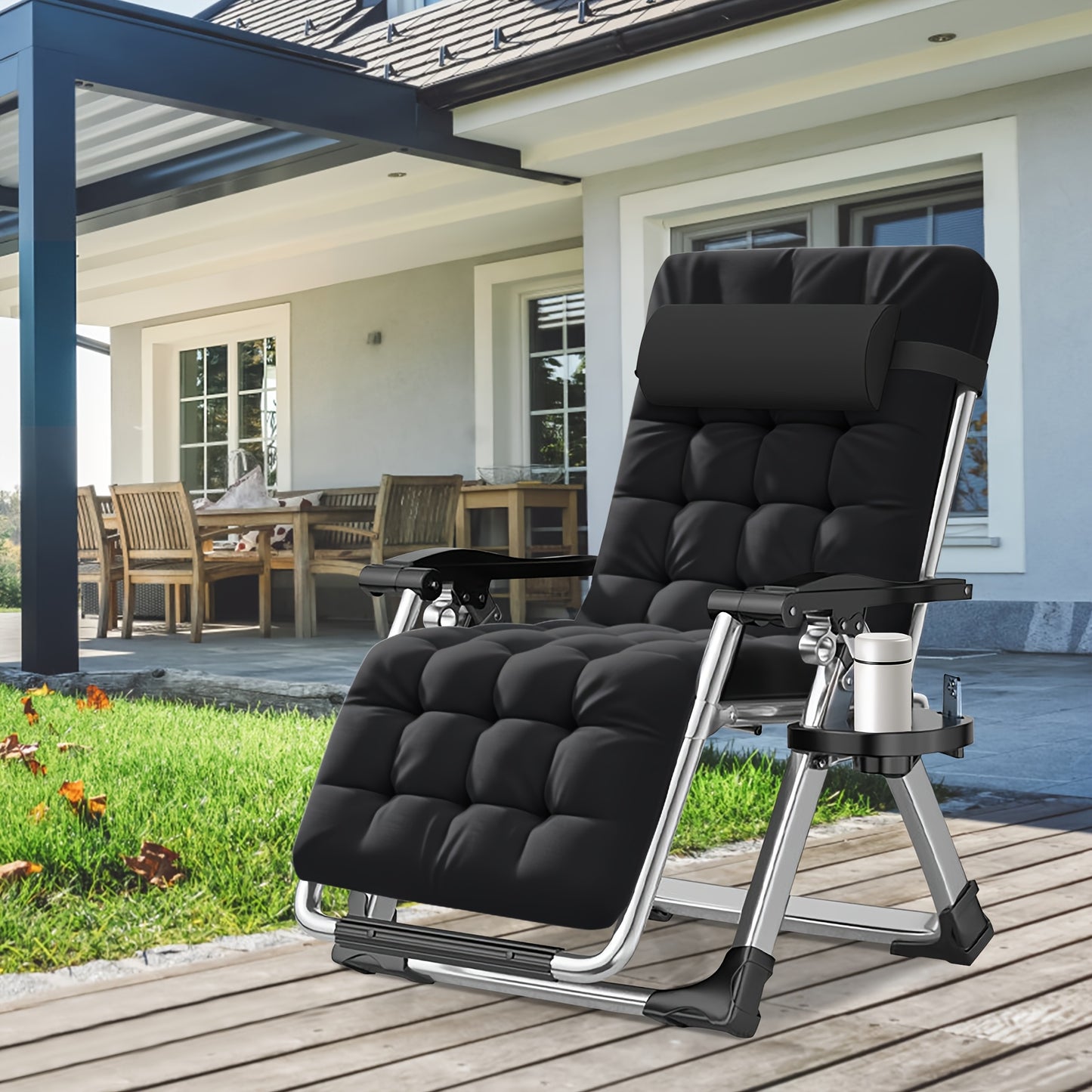 [Up to 440lbs Zero Gravity Chair] MOPHOTO Zero Gravity Outdoor Lounge Chair with Side Table - Padded, Sturdy & Comfortable Recliner, Supports Up to 440lbs