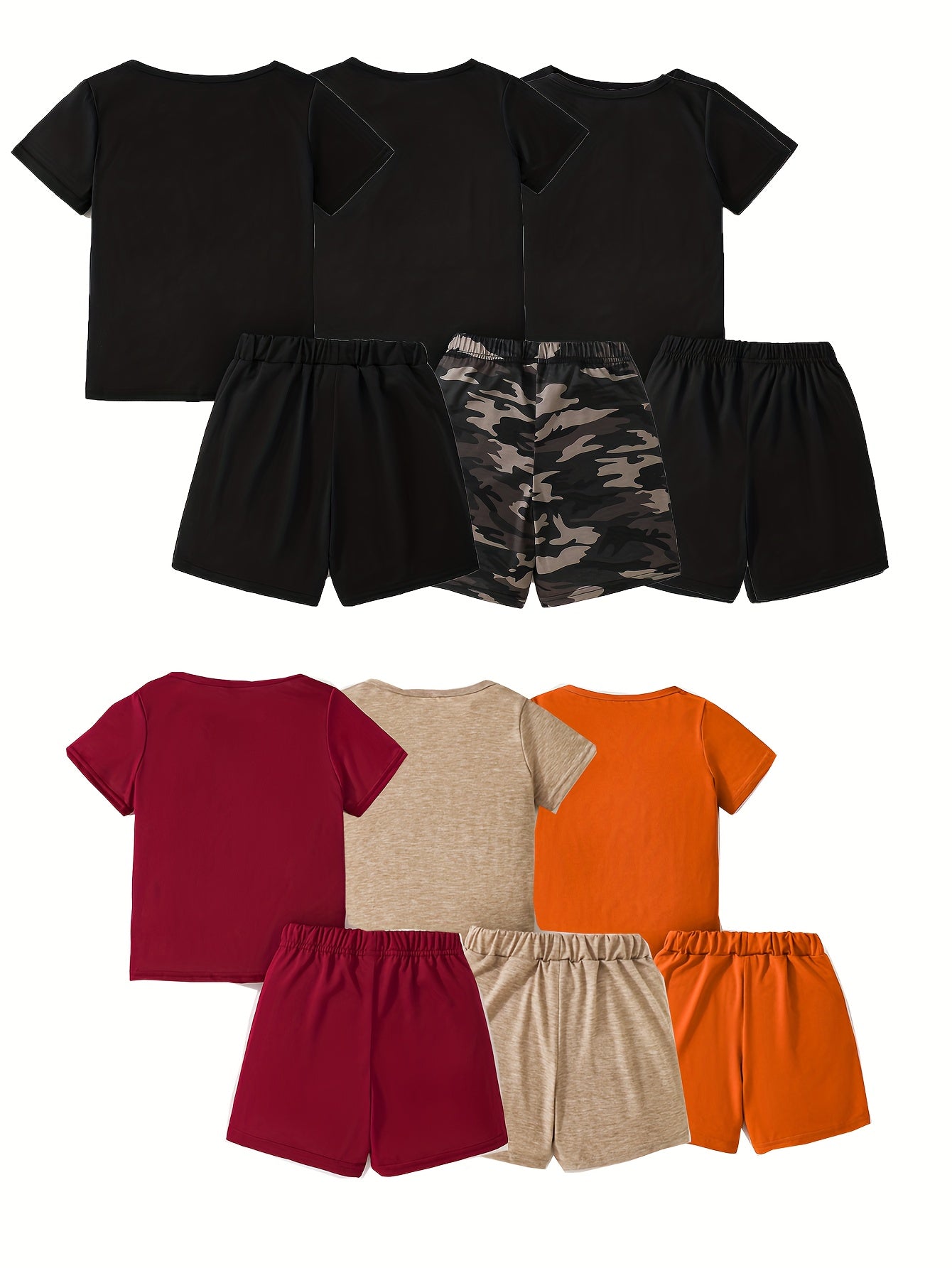 12pcs Boys' Casual Fashion Set, 6 Tops And 6 Shorts, Summer New Multi Piece Outfit, Perfect for Outdoor
