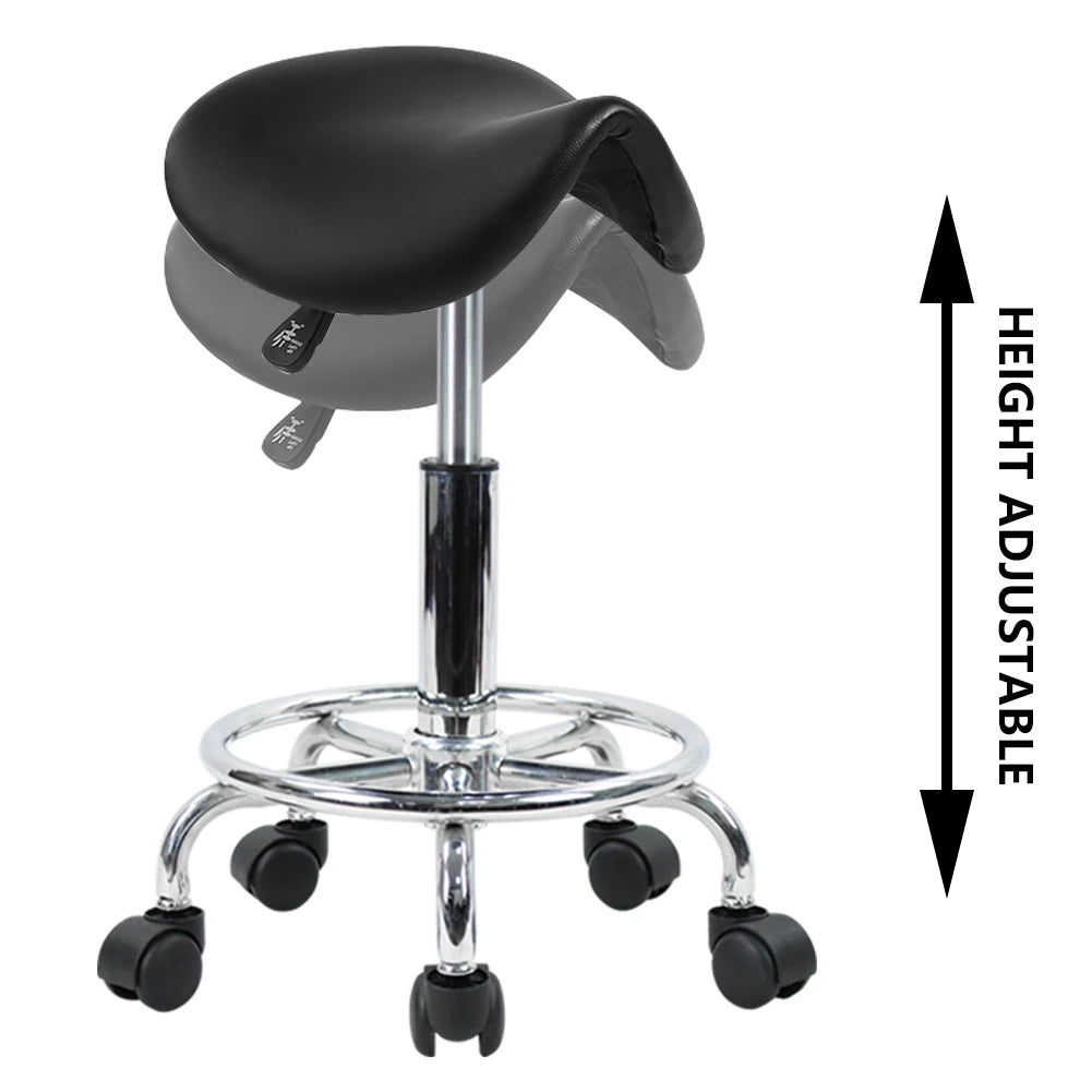 Rolling Saddle Stool  Leather Swivel Adjustable Black