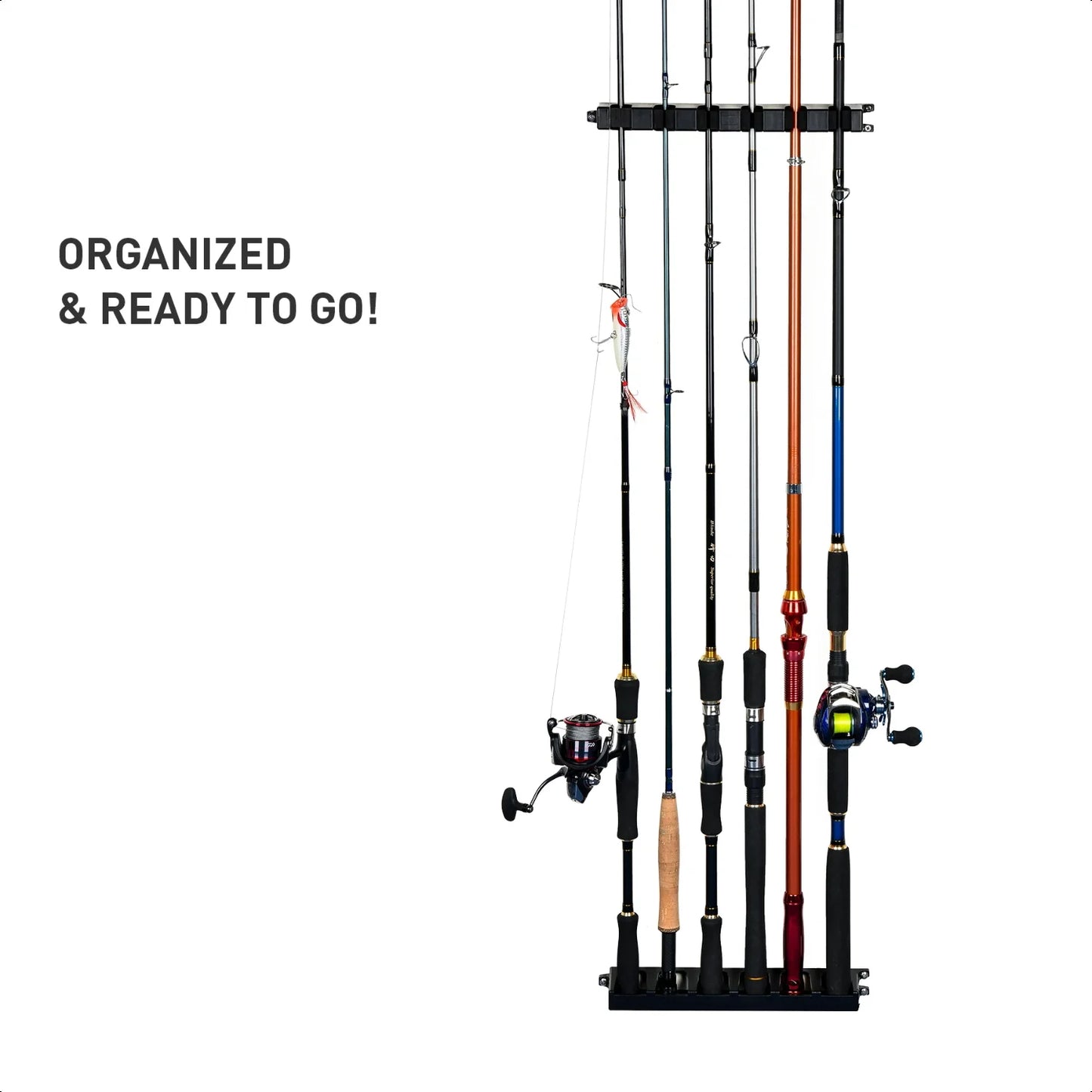 WV2 Vertical 6 Rod Rack Fishing Pole Holder Wall Mount Modular Garage Storage Solution