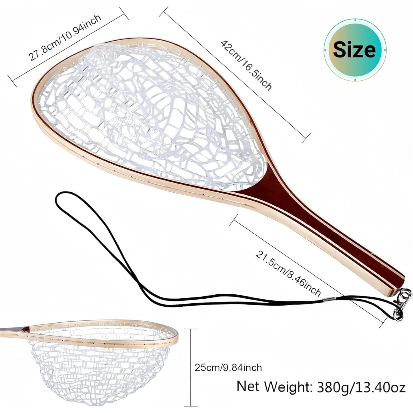Fly Fishing Landing Net with Soft Mesh and Wooden Handle for Catch and Release