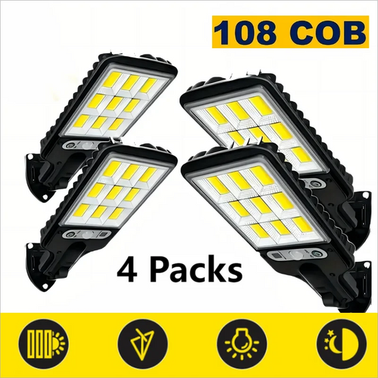 Solar Street Lights 1/2/4 Pack 108 COB LED Outdoor Wall Lights with Remote Control Motion Sensor Adjustable 3 Modes