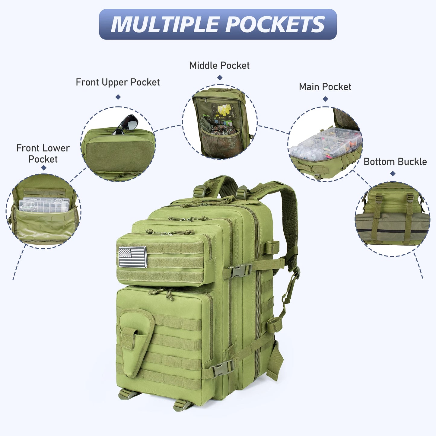 45L Tactical Fishing Hunting Bag Waterproof Backpack for Men Large Capacity Outdoor Travel Rucksack