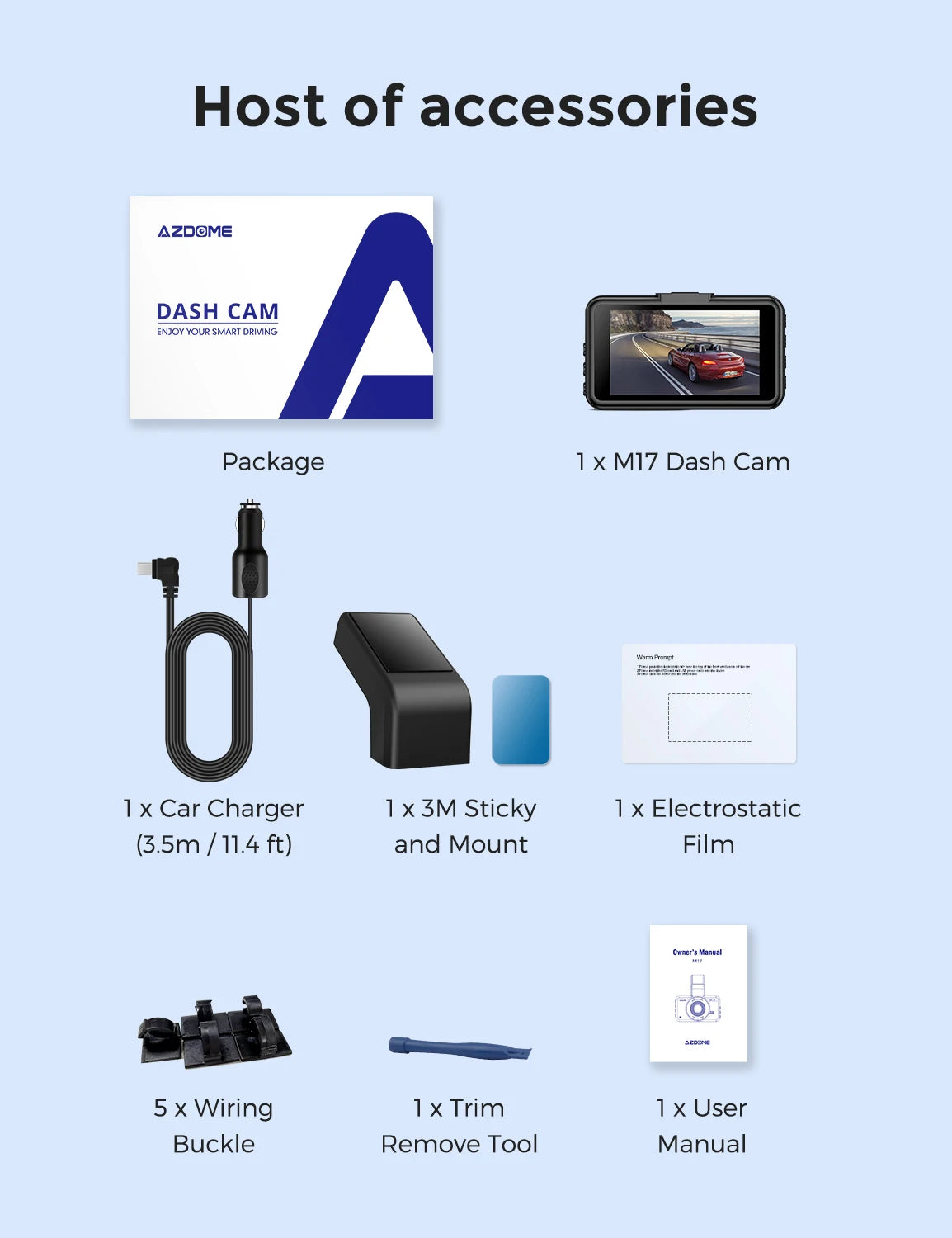 Azdome Dash Cam M17 1080P Front Camera with Built-in ADAS and GPS 24 Hour Parking Monitor Night Vision Car DVR with WIFI App 150 Degree FOV