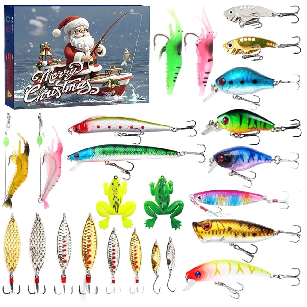 24 Days Fishing Lures Set Advent Calendar Gift for Fishing Lovers and Enthusiasts