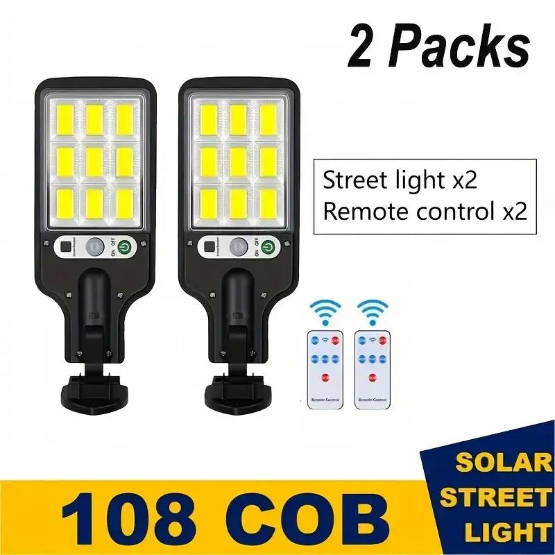 Solar Street Lights 1/2/4 Pack 108 COB LED Outdoor Wall Lights with Remote Control Motion Sensor Adjustable 3 Modes