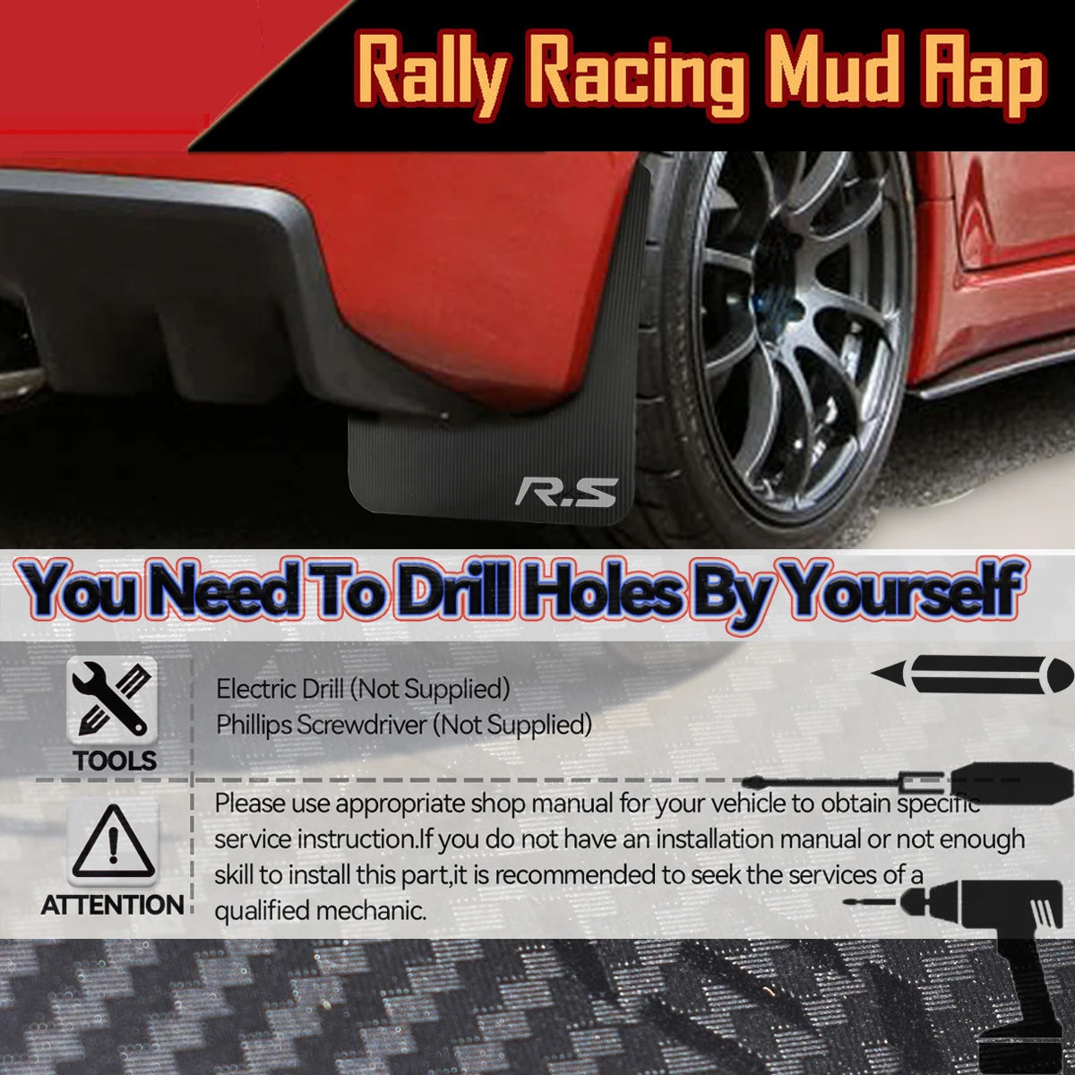 Universal Rally Style Mud Flaps fits most Cars Light Trunks and SUVs  in Red or Black