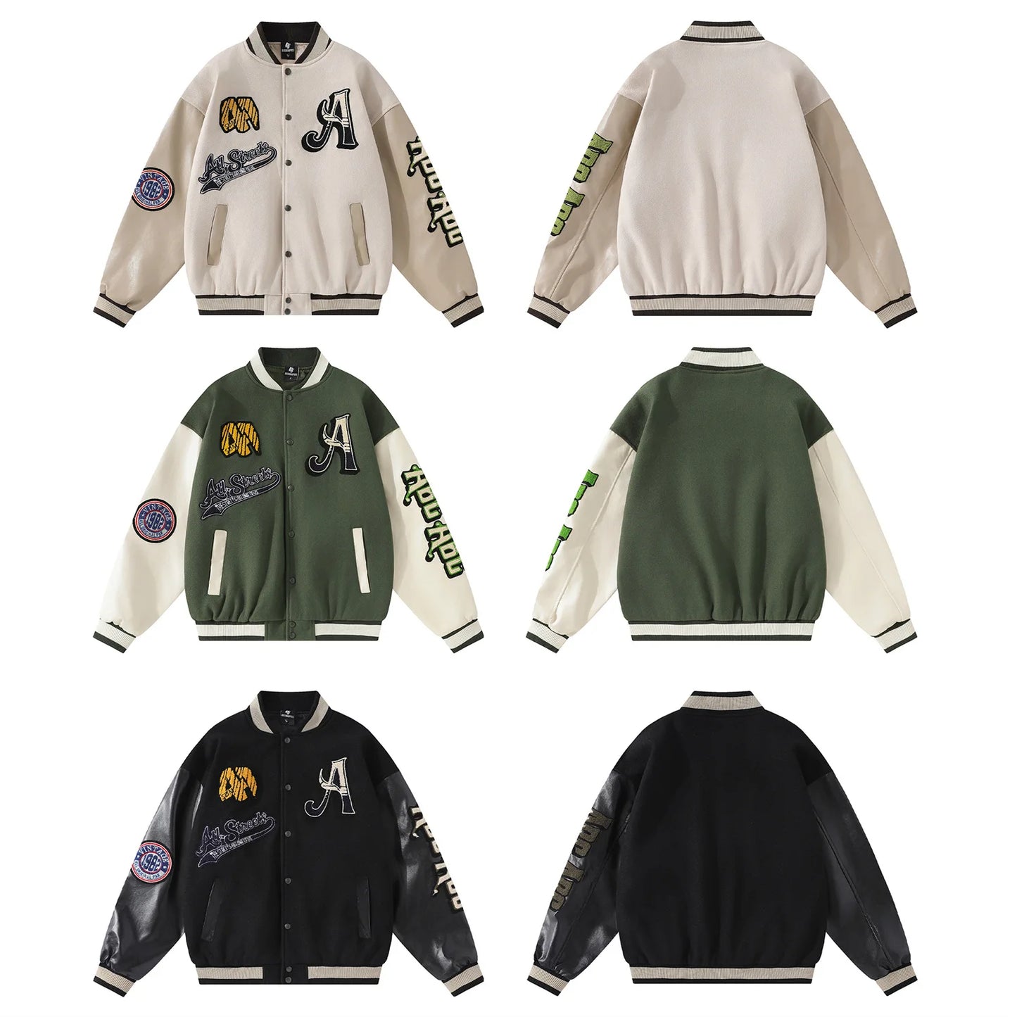 Letter Embroidery Men's Baseball Jacket Y2k Flame Leather Coat