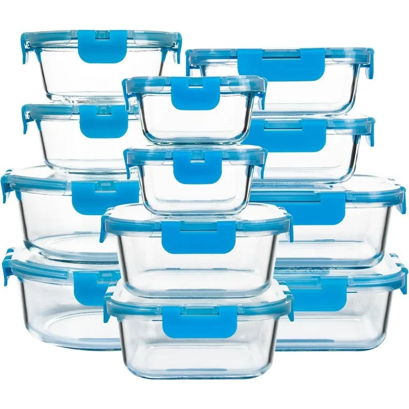 12 Pack Glass Storage Containers with Lids Leak Proof Meal Prep Containers Dishwasher Microwave Safe Mint Green