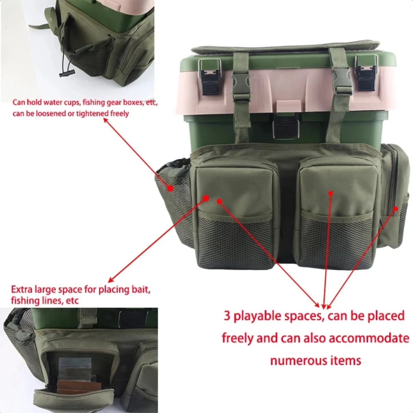 Nylon Fishing Backpack Multifunctional Tackle Case with Lure Storage and Multiple Pockets