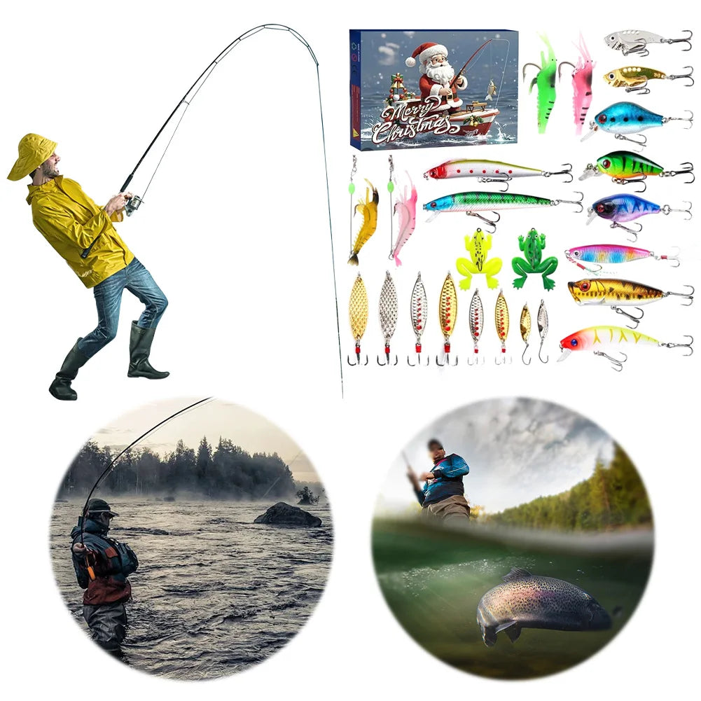 24 Days Fishing Lures Set Advent Calendar Gift for Fishing Lovers and Enthusiasts