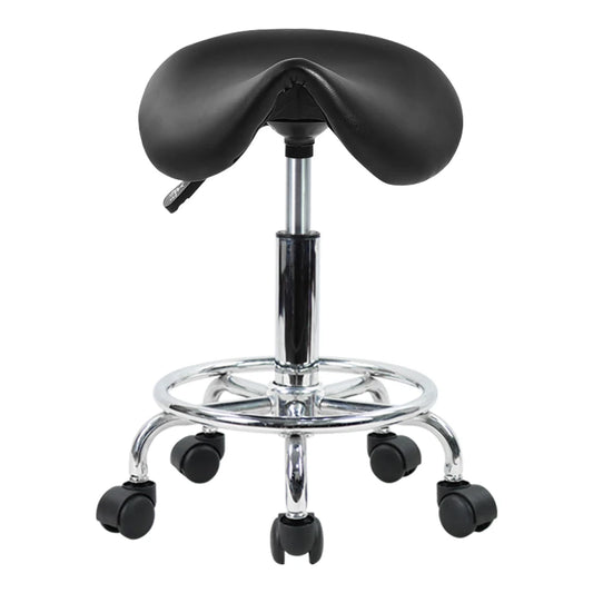 Rolling Saddle Stool  Leather Swivel Adjustable Black