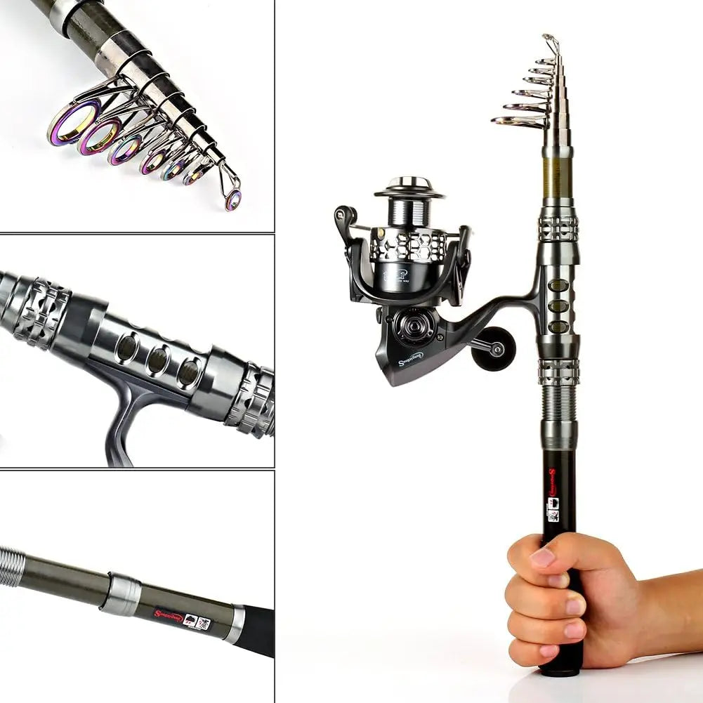 Fishing Rod Reel Combo Telescopic Fishing Pole Spinning Reel Carrier Bag Travel Saltwater Freshwater Fishing