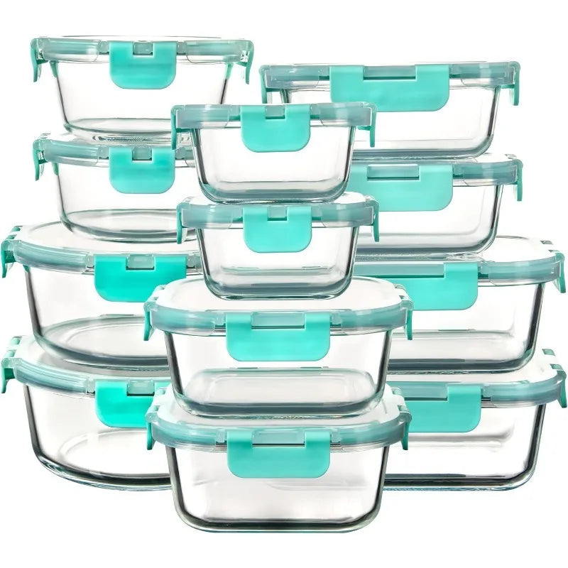 12 Pack Glass Storage Containers with Lids Leak Proof Meal Prep Containers Dishwasher Microwave Safe Mint Green