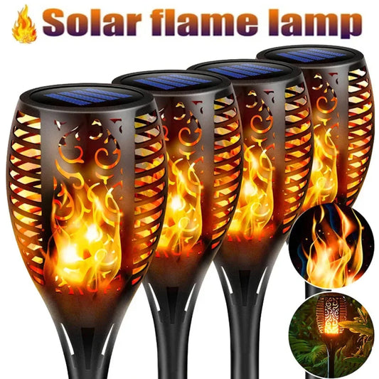 Outdoor Waterproof Solar Torch Lights Set of 2 Tiki Theme LED Flickering Flame Lights for Garden Decoration Durable and Long Lasting