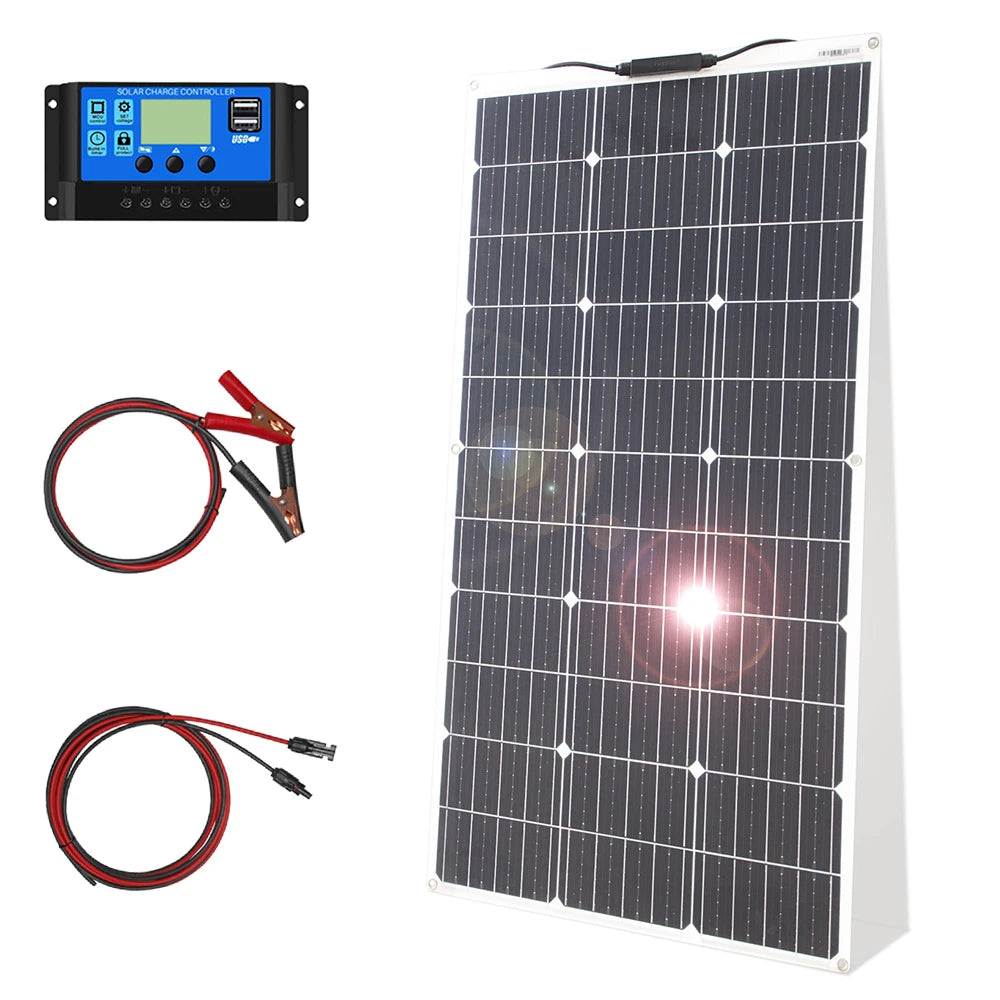 12V Flexible Solar Panel Kit 100W 200W Monocrystalline Waterproof Controller for RV Camping Outdoor