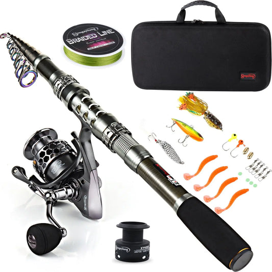Fishing Rod Reel Combo Telescopic Fishing Pole Spinning Reel Carrier Bag Travel Saltwater Freshwater Fishing