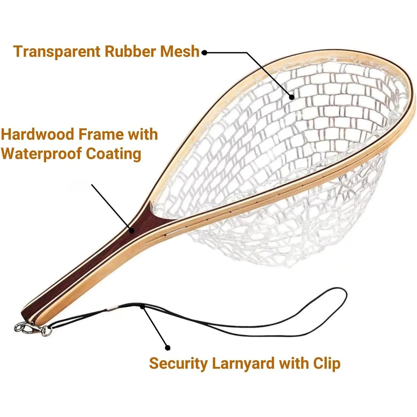 Fly Fishing Landing Net with Soft Mesh and Wooden Handle for Catch and Release
