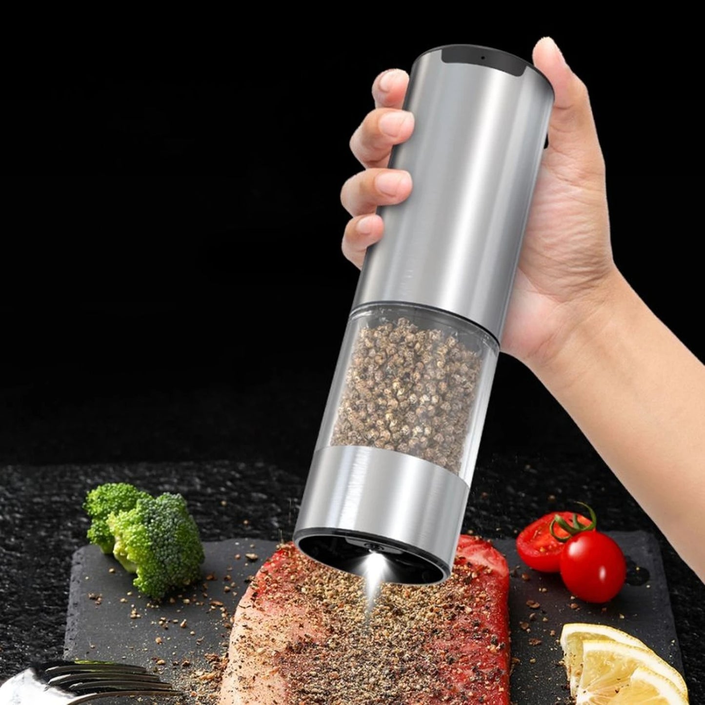 Electric Salt and Pepper Grinder Set 2 Pack with Base and Washable 95ml Container Rechargeable Automatic Mills
