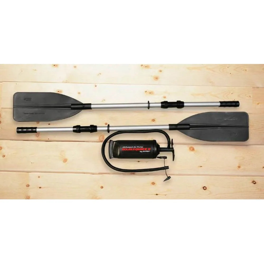 Excursion 4 Inflatable 4 Person Fishing Boat Raft Set with Motor Mount Kit for Rivers and Lakes