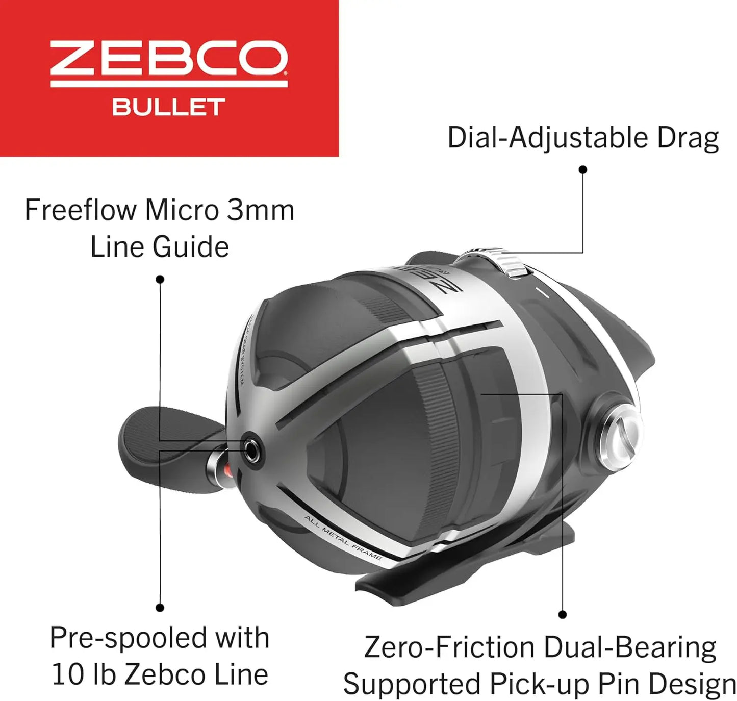 Size 30 Fishing Reel Fast 29.6 Inches Per Turn GripEm All Weather Handle Knobs Pre Spooled with 10 Pound Zebco Fishing Line Black