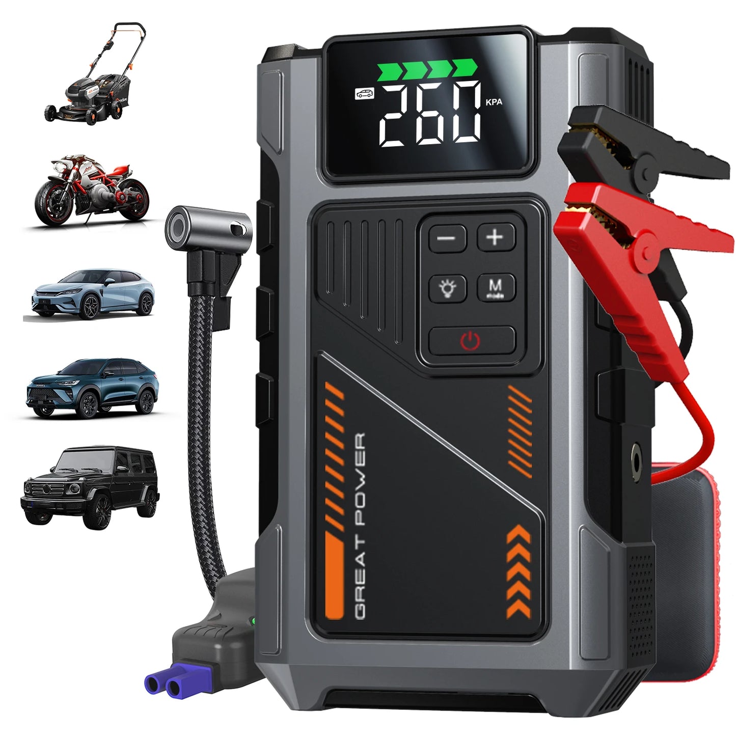 Portable Car Jump Starter With Air Compressor 3000A Peak For 7.5L Gas And 6.5L Diesel Jump Starter Battery Pack With 150 PSI Tire Inflator
