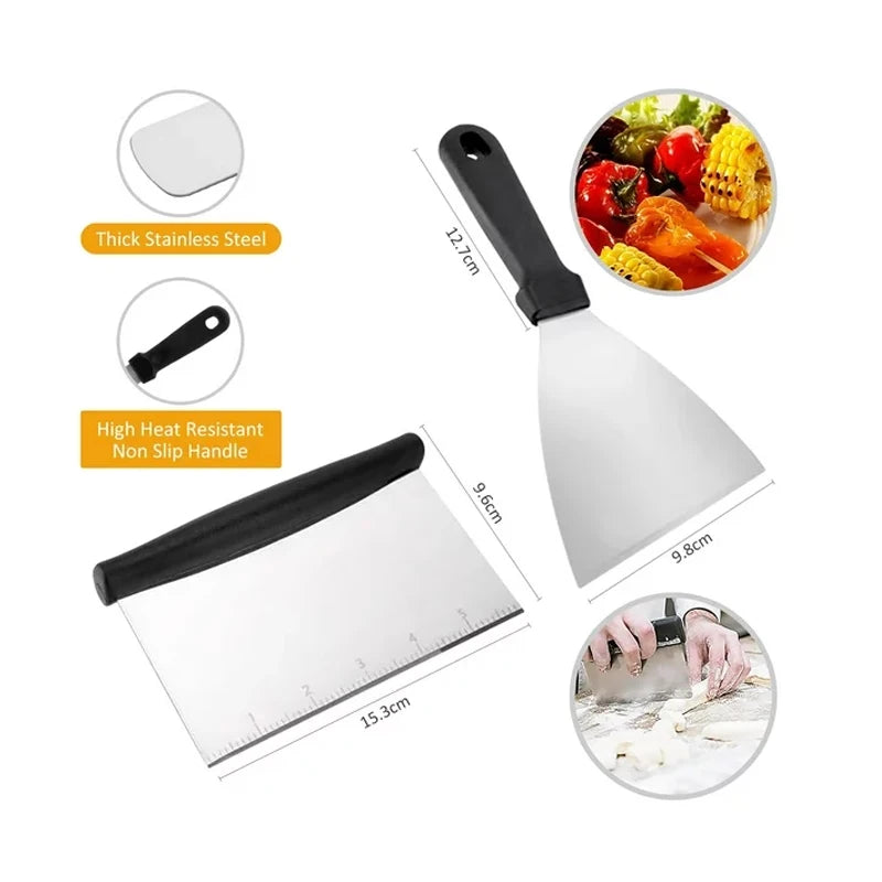 15 Piece Stainless Steel Flat Top Grill Tool Set for Blackstone and Camping Outdoor Grilling Accessories
