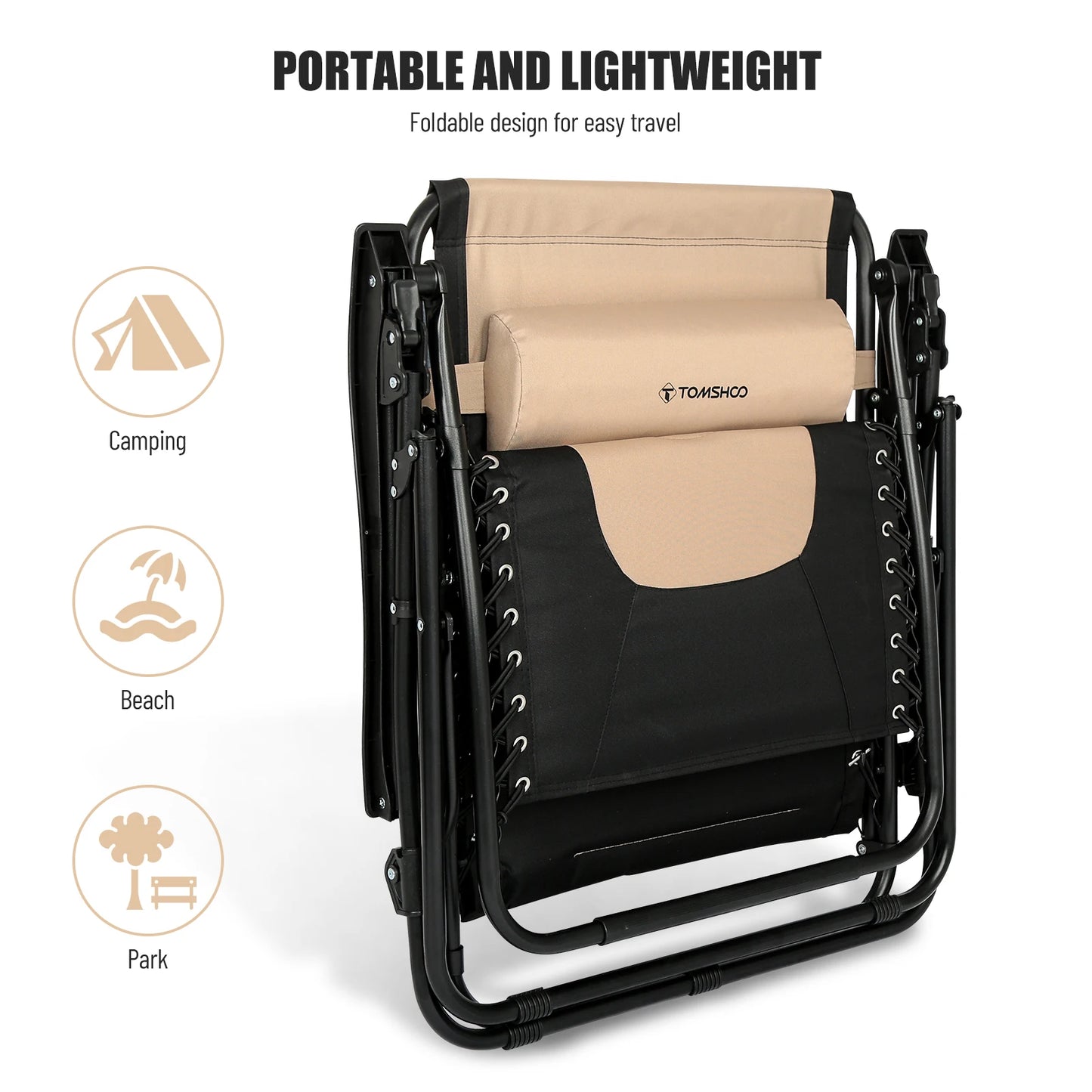 Outdoor Folding Lounge Chair Waterproof Oxford Cloth Cotton Padded Adjustable Patio Zero Gravity Reclining Chair with Headrest