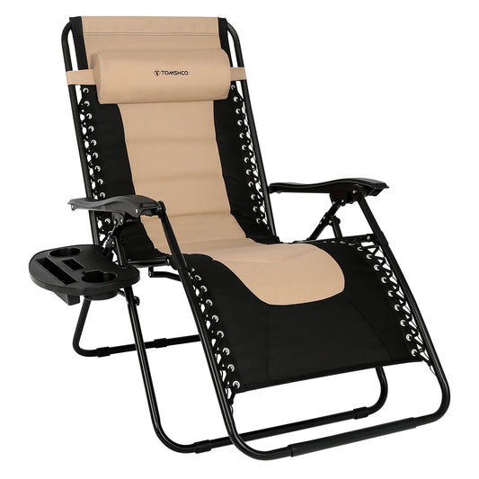 Outdoor Folding Lounge Chair Waterproof Oxford Cloth Cotton Padded Adjustable Patio Zero Gravity Reclining Chair with Headrest