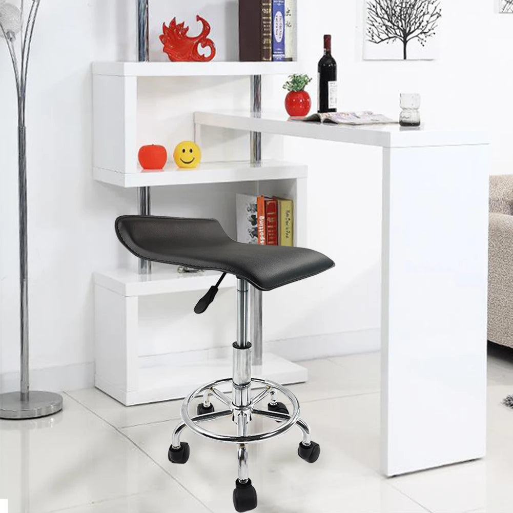 KKTONER Square Height Adjustable Rolling Stool with Foot Rest PU Leather Seat Cushion Spa Salon Tattoo Work Swivel Office Stools