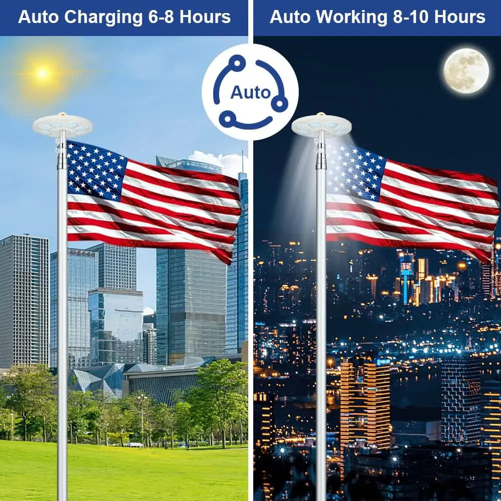 Solar Flag Pole Light with 136 LEDs Auto On Off Energy Saving Dusk to Dawn for 15 to 30 Feet Outdoor Use