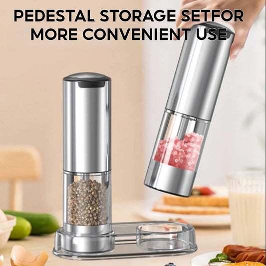 Electric Salt and Pepper Grinder Set 2 Pack with Base and Washable 95ml Container Rechargeable Automatic Mills