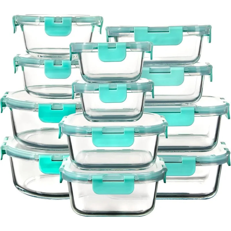 12 Pack Glass Storage Containers with Lids Leak Proof Meal Prep Containers Dishwasher Microwave Safe Mint Green