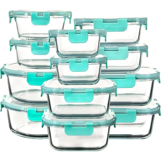 12 Pack Glass Storage Containers with Lids Leak Proof Meal Prep Containers Dishwasher Microwave Safe Mint Green