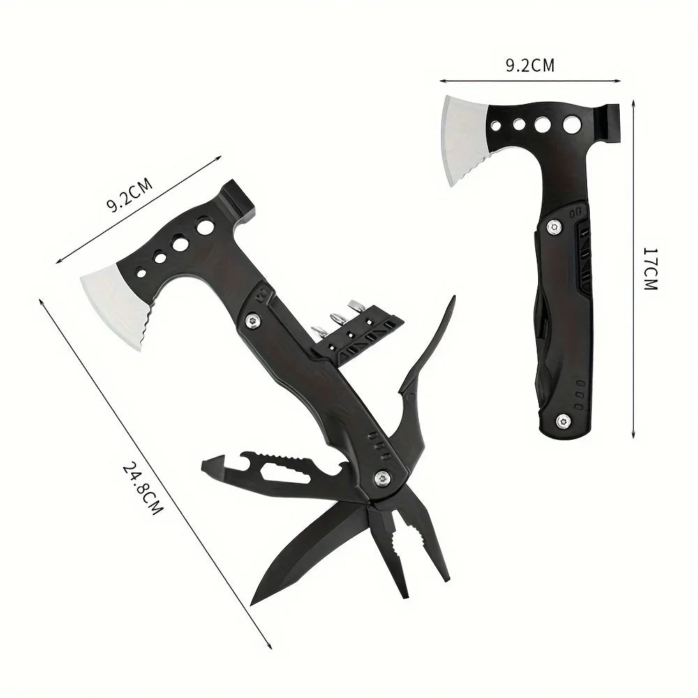 18 in 1 Multi Function Fishing Camping Survival Gear with Axe Hammer Pliers Saw Screwdriver Bottle Opener Whistle Portable