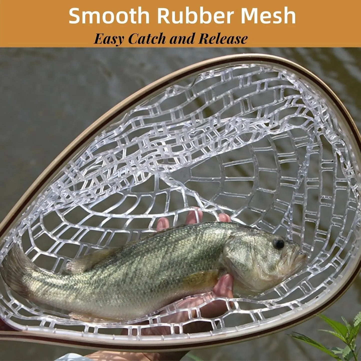 Fly Fishing Landing Net with Soft Mesh and Wooden Handle for Catch and Release