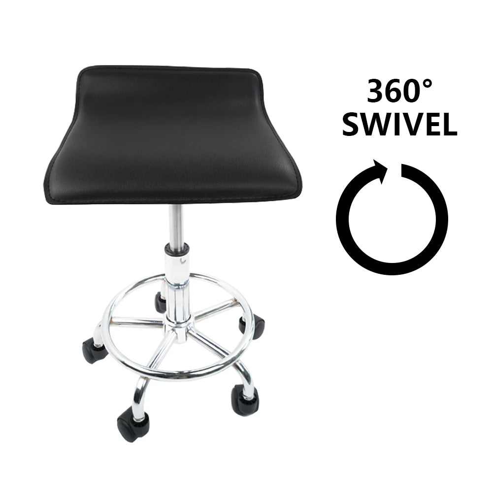 KKTONER Square Height Adjustable Rolling Stool with Foot Rest PU Leather Seat Cushion Spa Salon Tattoo Work Swivel Office Stools