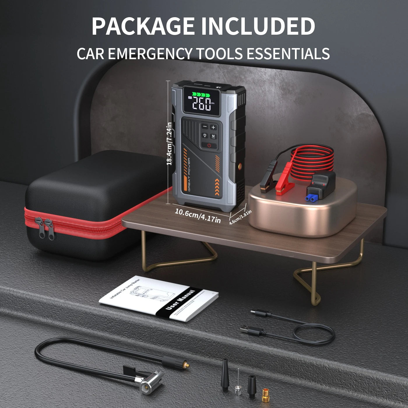 Portable Car Jump Starter With Air Compressor 3000A Peak For 7.5L Gas And 6.5L Diesel Jump Starter Battery Pack With 150 PSI Tire Inflator