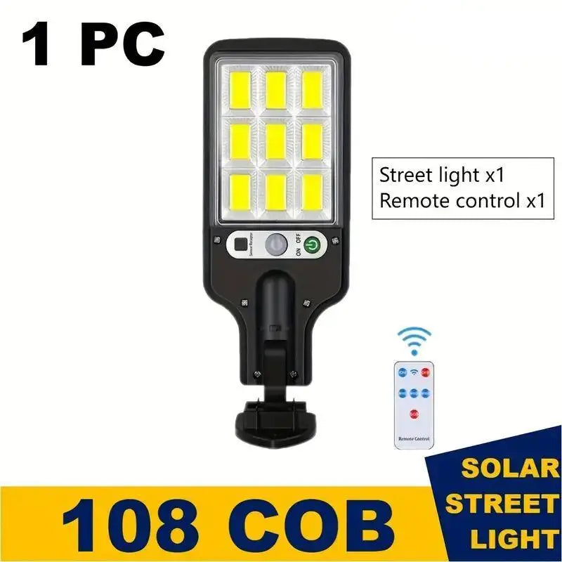Solar Street Lights 1/2/4 Pack 108 COB LED Outdoor Wall Lights with Remote Control Motion Sensor Adjustable 3 Modes