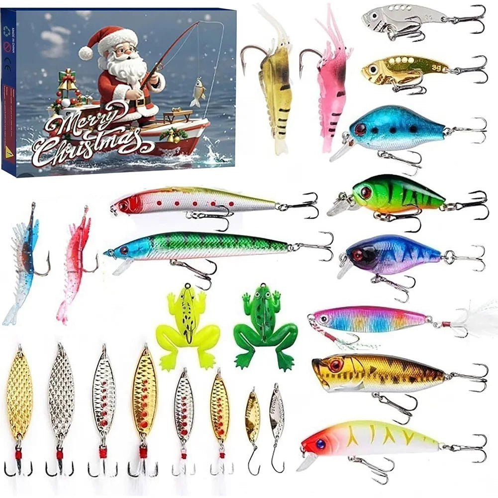 24 Days Fishing Lures Set Advent Calendar Gift for Fishing Lovers and Enthusiasts
