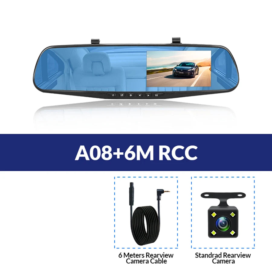 E-ACE Dash Cam 4.3 Inches Car DVR Rearview Mirror Driving Recorder Dual Lens Front and Rear Camera Black Box