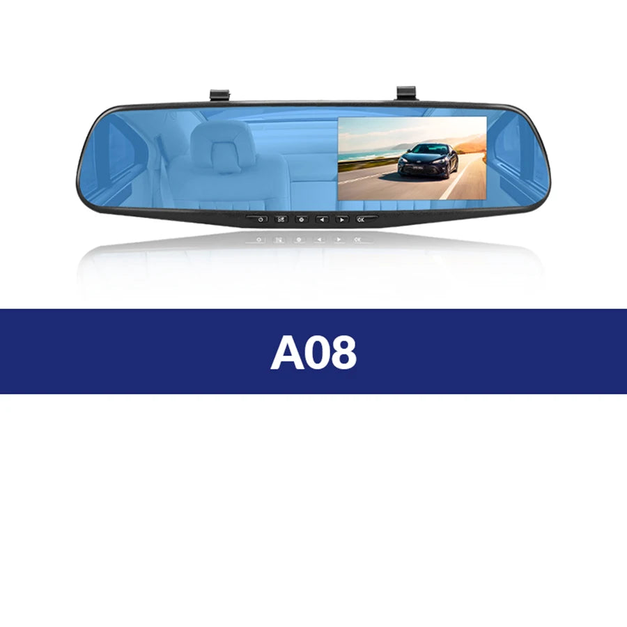 E-ACE Dash Cam 4.3 Inches Car DVR Rearview Mirror Driving Recorder Dual Lens Front and Rear Camera Black Box