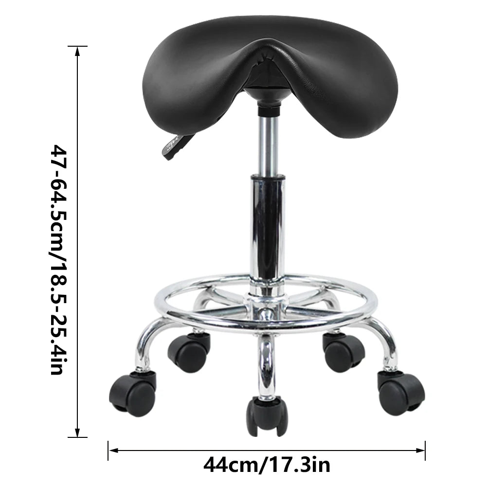 Rolling Saddle Stool  Leather Swivel Adjustable Black