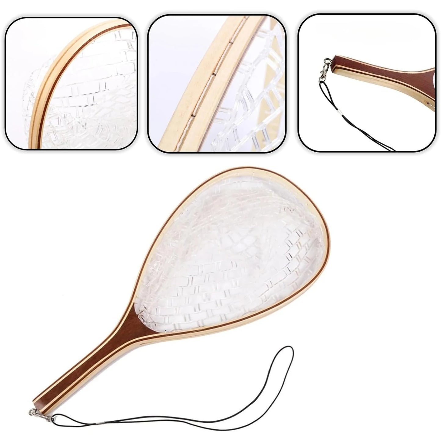 Fly Fishing Landing Net with Soft Mesh and Wooden Handle for Catch and Release